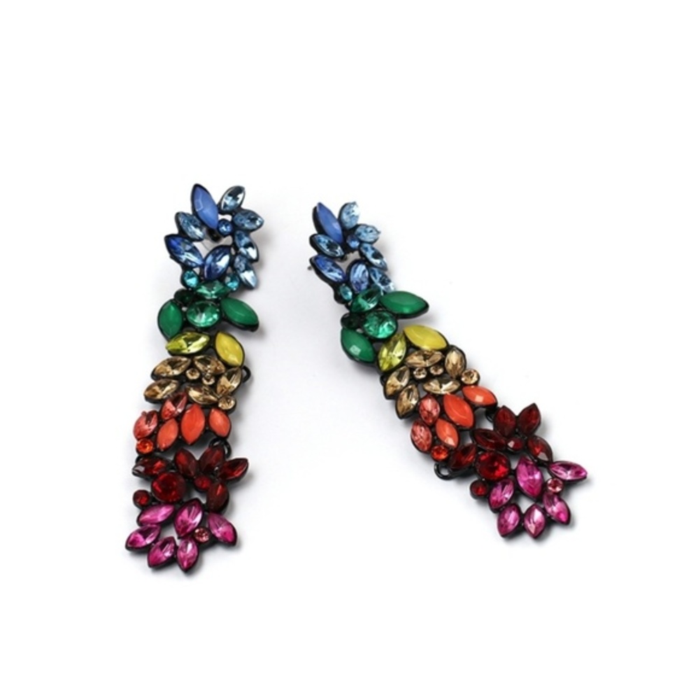 Multi color flower crystal design fashion style earrings
